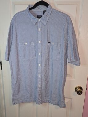 Izod Blue and White Striped Short-Sleeve Button-Down Shirt